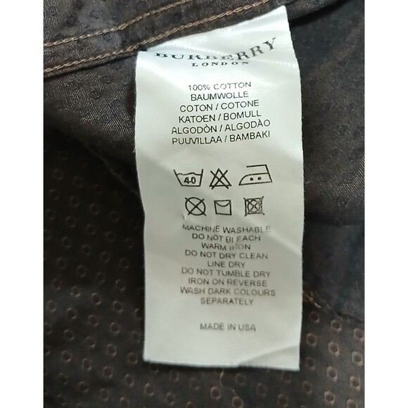 Burberry London Men's Large Brown Geometric Long Sleeve Classic Button Up USA - Picture 8 of 8